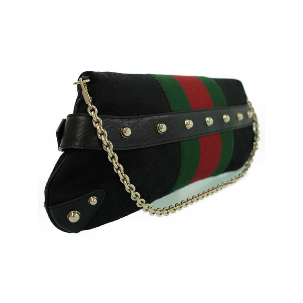 Gucci red Chain signature Horsebit stripe green canvas Web clutch black